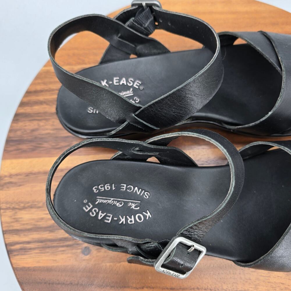 Kork-Ease Black Leather Crisscross Slingback Sandals - Picture 6 of 9